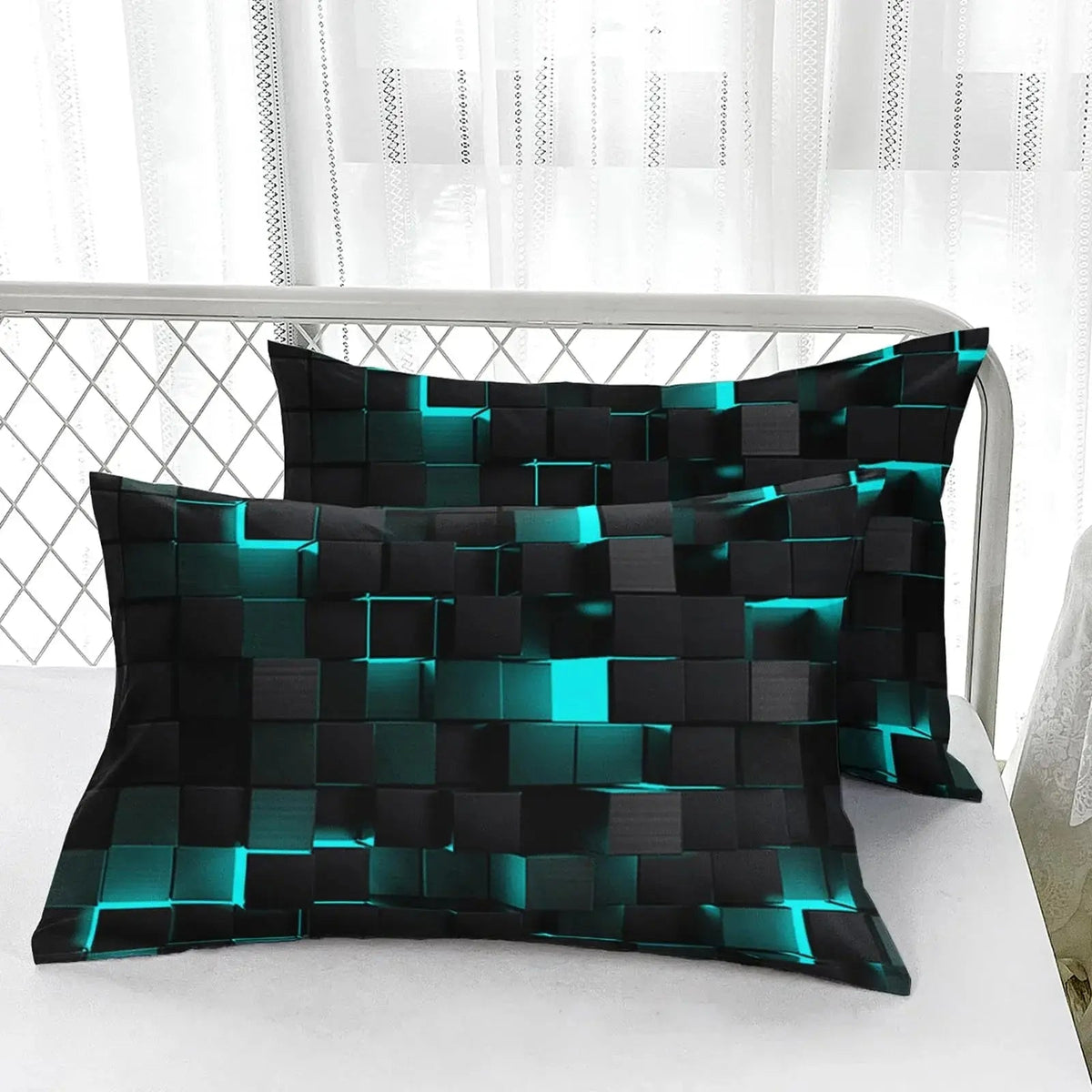 Geometric Bedding Set with 3D Square Design for Queen Bedding and Modern Rooms (Included Quilt Cover + 2 Pillowcases)
