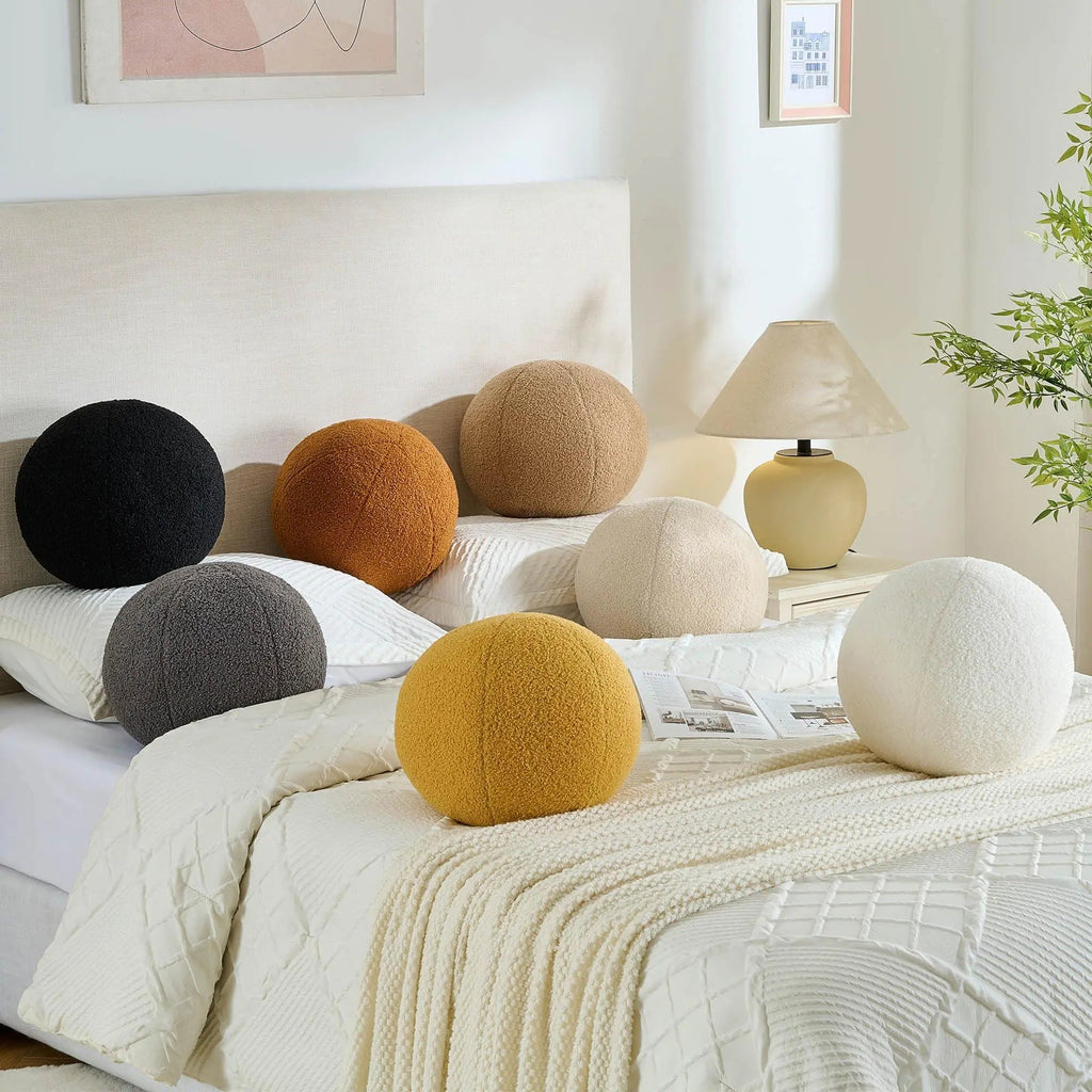 Round Ball Decorative Pillow with Plush Filling and Neutral Tone for Modern Living Room and Bedroom Styling