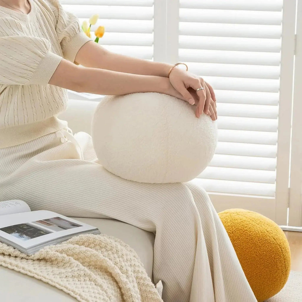 Round Ball Decorative Pillow with Plush Filling and Neutral Tone for Modern Living Room and Bedroom Styling