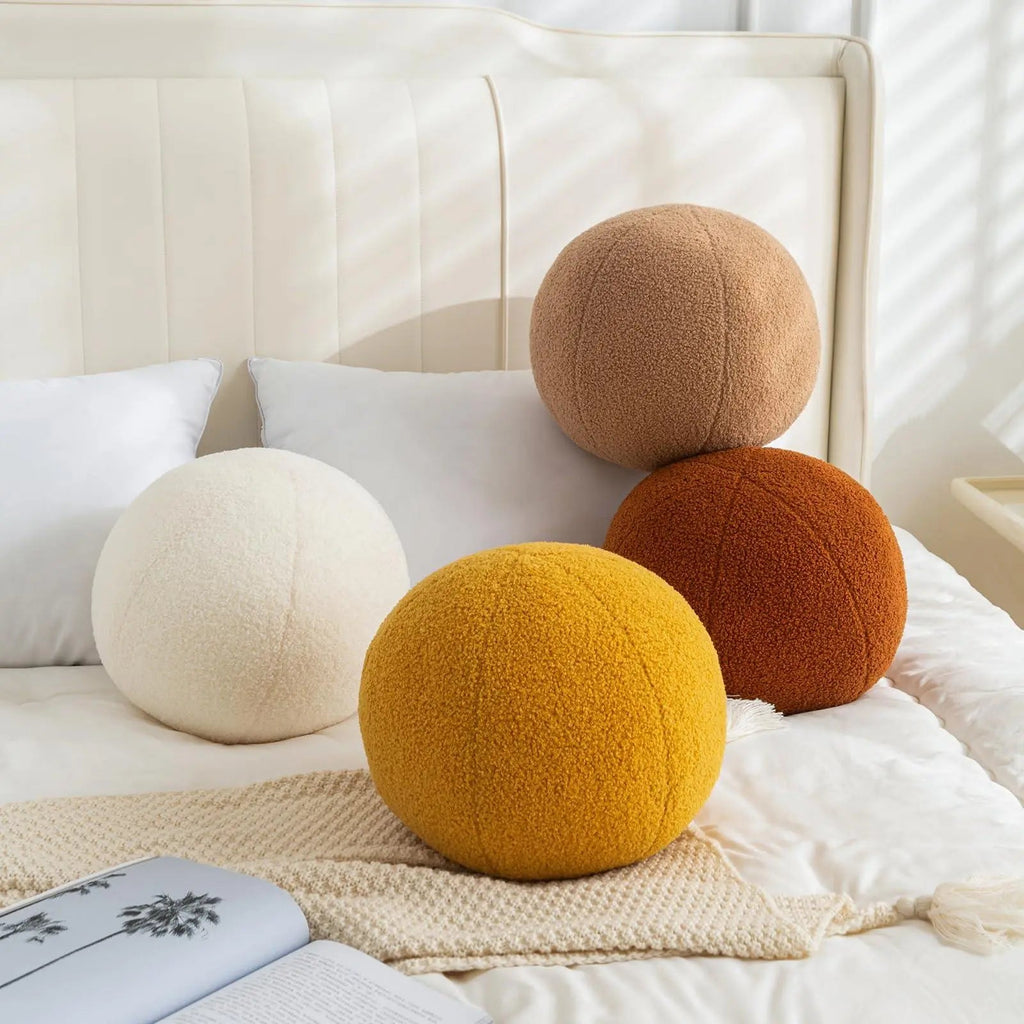 Round Ball Decorative Pillow with Plush Filling and Neutral Tone for Modern Living Room and Bedroom Styling
