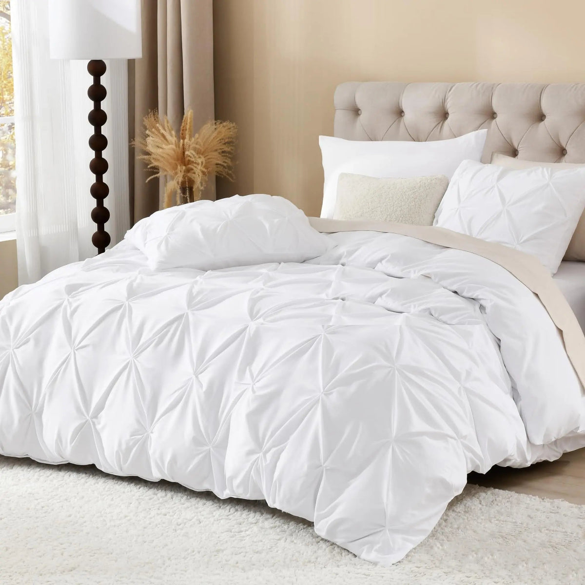 Pinch Pleated Duvet Cover Set with Hidden Zipper and Corner Ties for Super King Plus Bedding