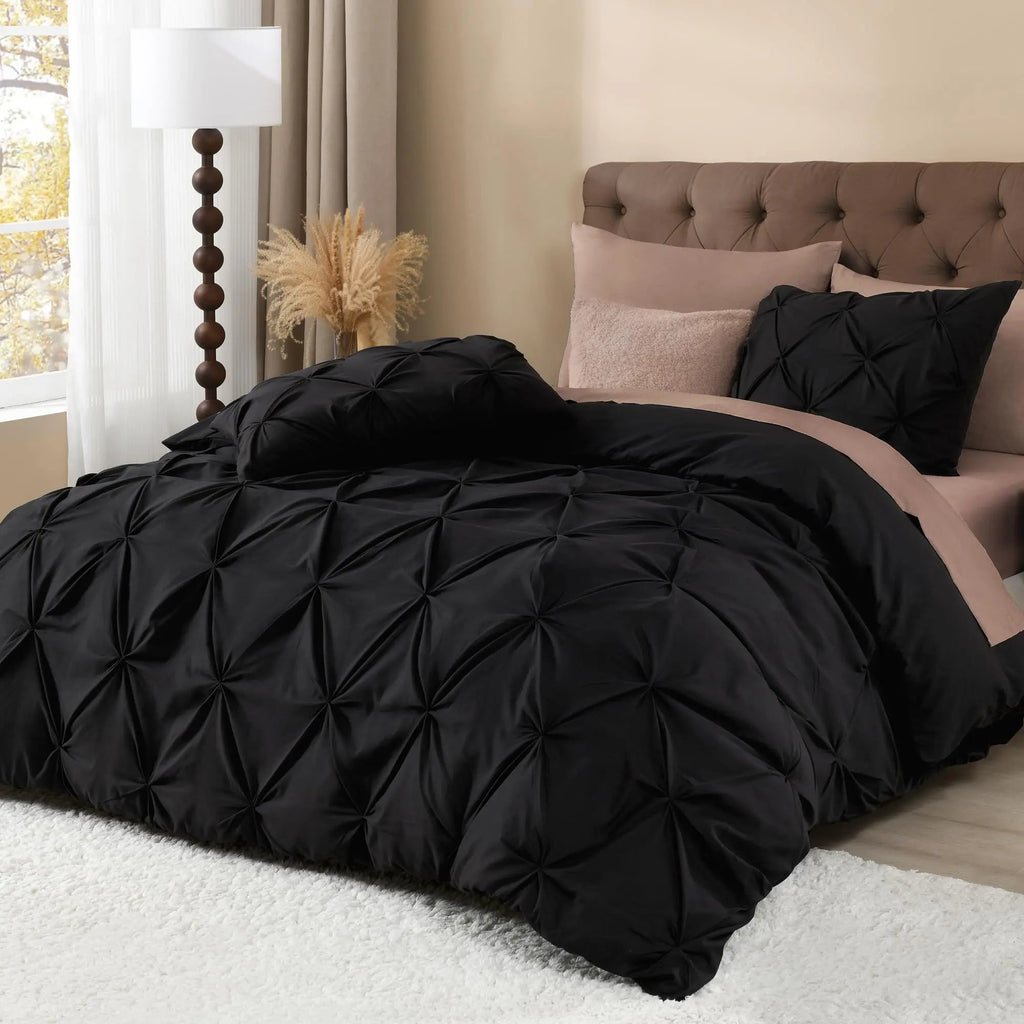 Pinch Pleated Duvet Cover Set with Hidden Zipper and Corner Ties for Super King Plus Bedding