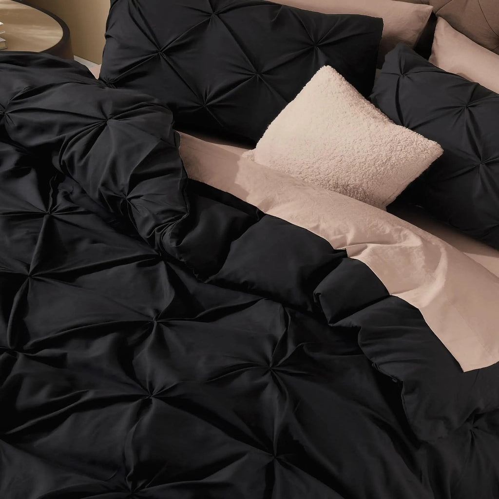 Pinch Pleated Duvet Cover Set with Hidden Zipper and Corner Ties for Super King Plus Bedding