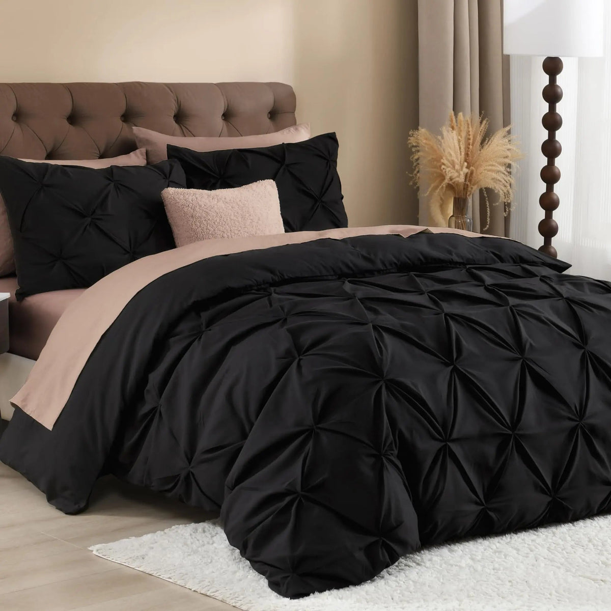 Pinch Pleated Duvet Cover Set with Hidden Zipper and Corner Ties for Super King Plus Bedding