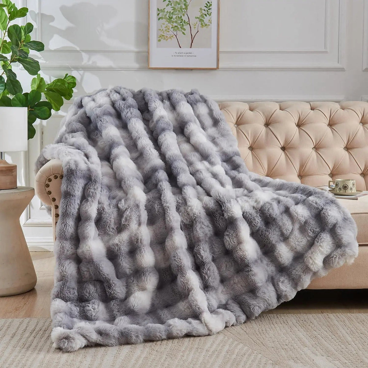 Tie Dye Faux Rabbit Fur Throw Blanket with Reversible Plush Design for Couch Bed and Travel