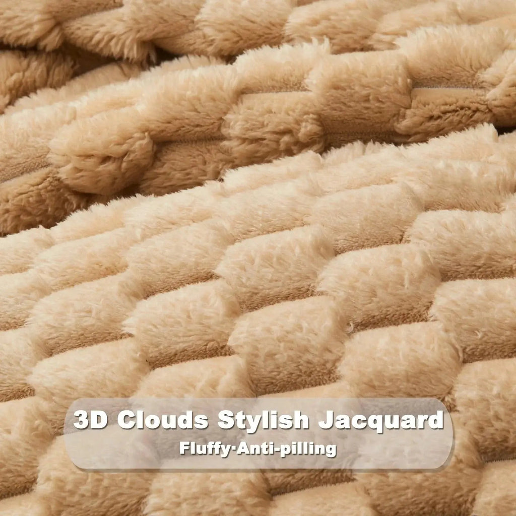 3D Clouds Jacquard Silky Flannel Fleece Blanket with Lightweight All-Season Comfort for Home and Office Use