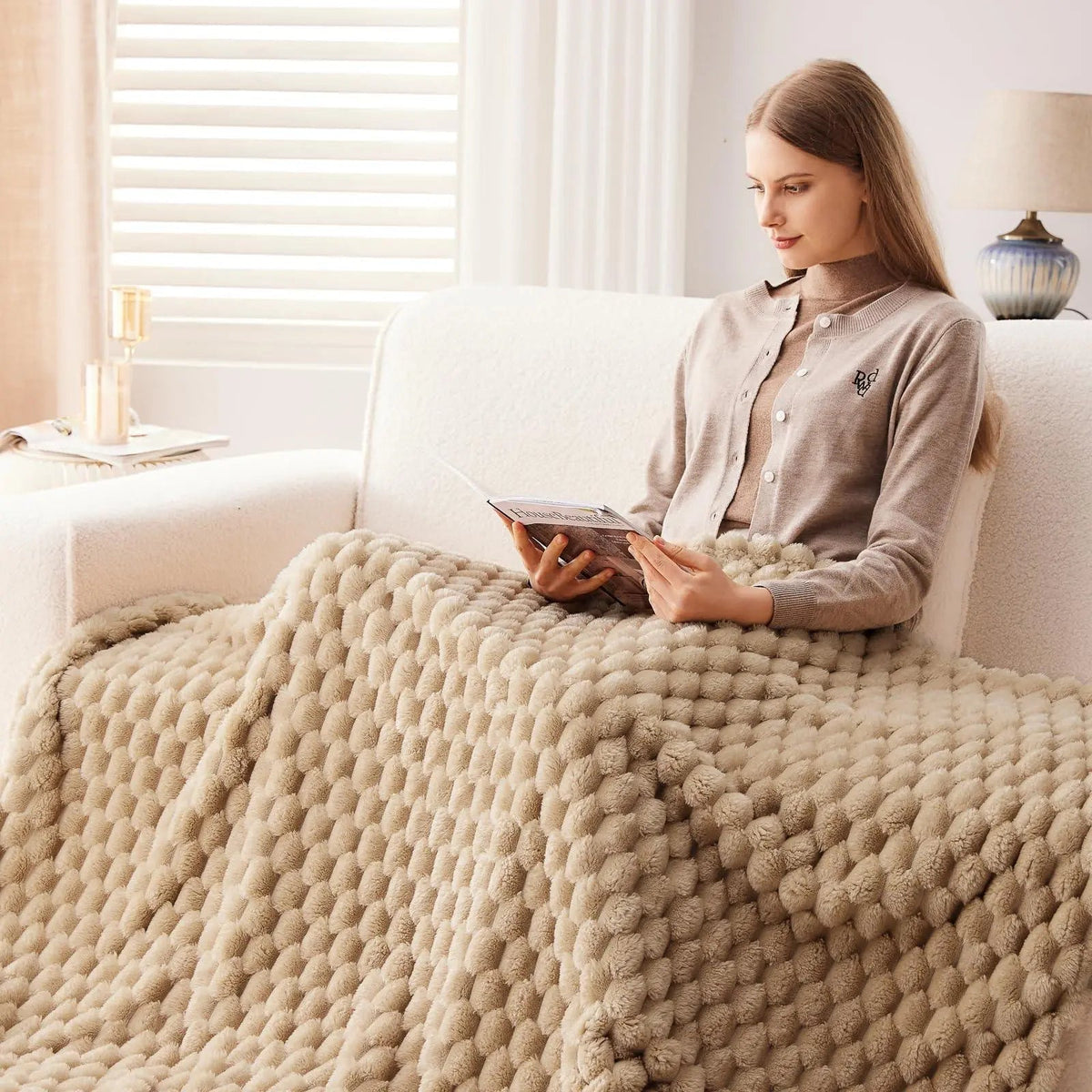 3D Clouds Jacquard Silky Flannel Fleece Blanket with Lightweight All-Season Comfort for Home and Office Use