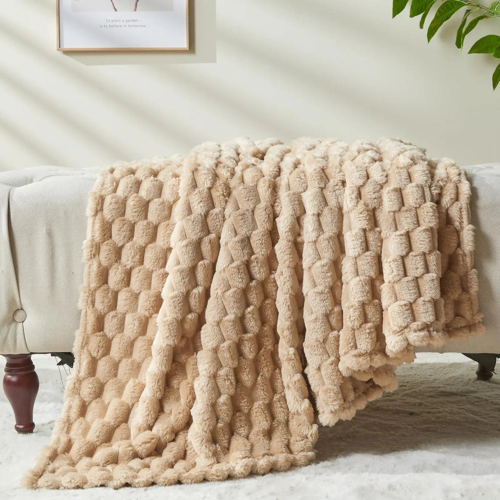 3D Clouds Jacquard Silky Flannel Fleece Blanket with Lightweight All-Season Comfort for Home and Office Use