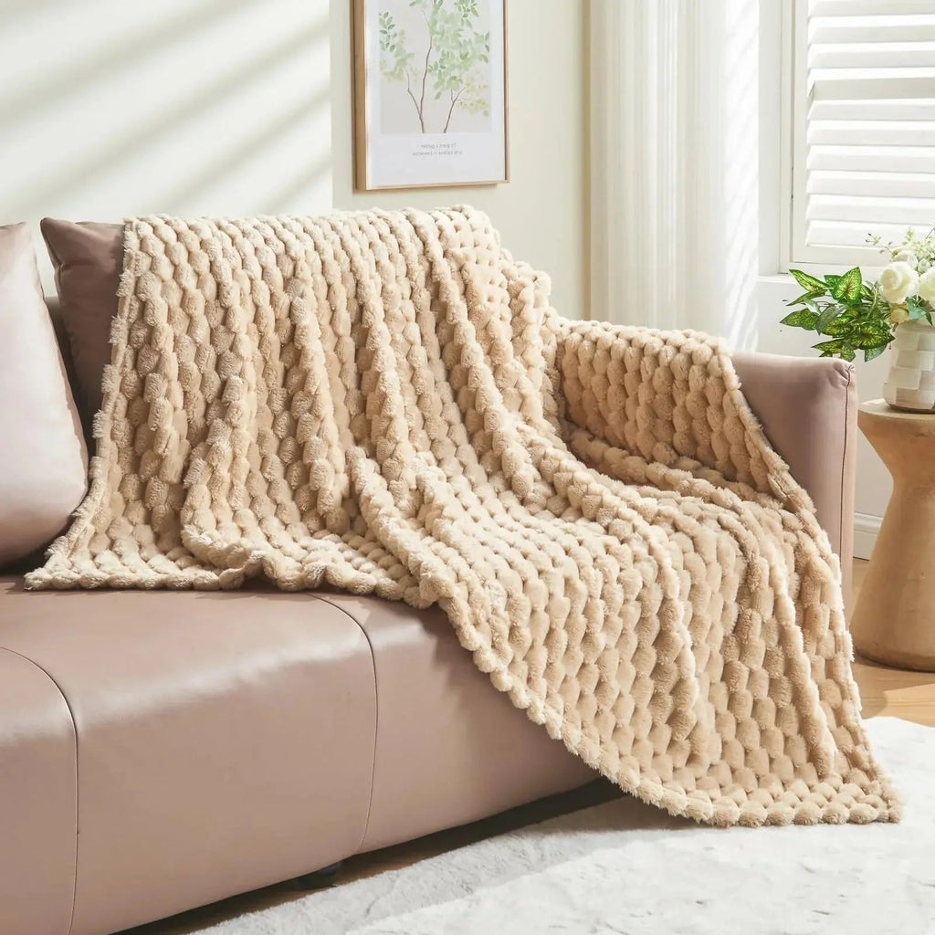 3D Clouds Jacquard Silky Flannel Fleece Blanket with Lightweight All-Season Comfort for Home and Office Use