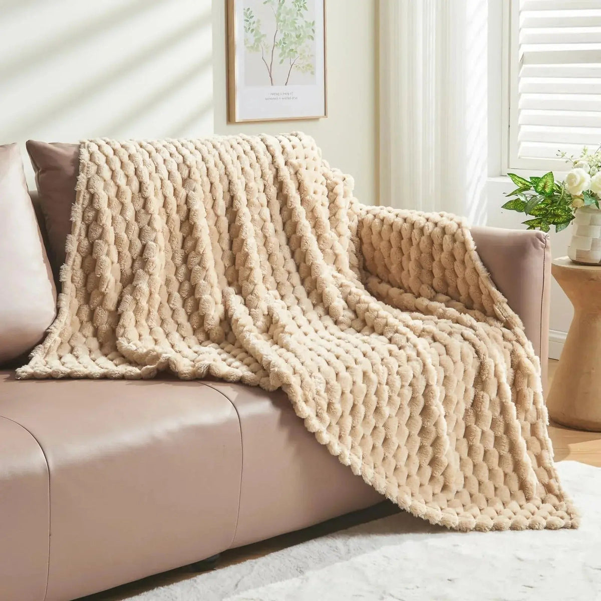 3D Clouds Jacquard Silky Flannel Fleece Blanket with Lightweight All-Season Comfort for Home and Office Use