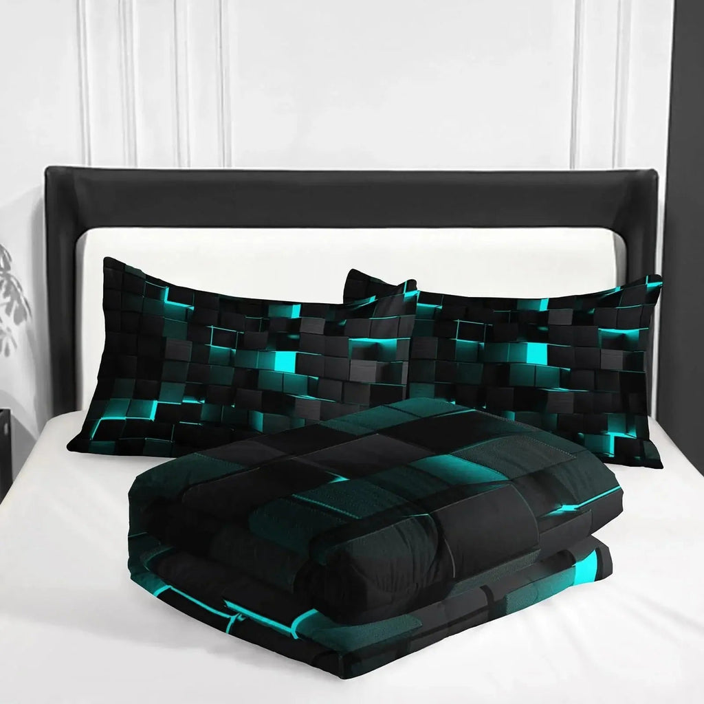 Geometric Bedding Set with 3D Square Design for Queen Bedding and Modern Rooms (Included Quilt Cover + 2 Pillowcases)