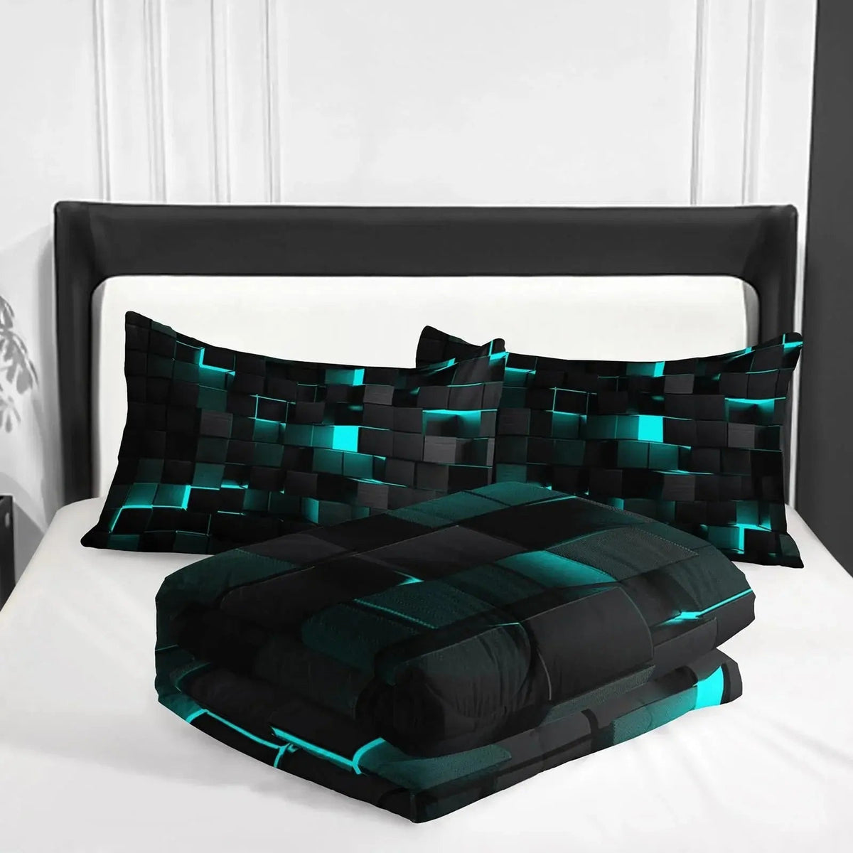 Geometric Bedding Set with 3D Square Design for Queen Bedding and Modern Rooms (Included Quilt Cover + 2 Pillowcases)