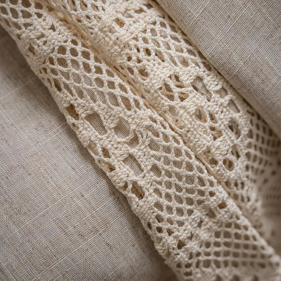 Boho Semi-Blackout Cotton Linen Curtain Panels with Tassels for Bedroom and Living Room Décor