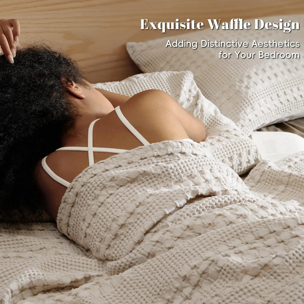 Cotton Waffle Weave Blanket with Lightweight Breathable Design for Summer and Mild Weather Comfort