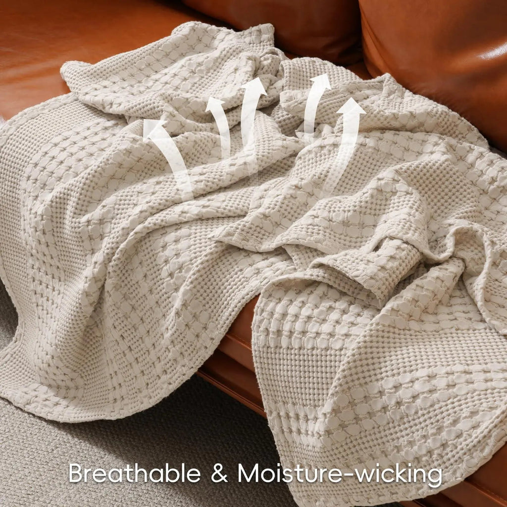 Cotton Waffle Weave Blanket with Lightweight Breathable Design for Summer and Mild Weather Comfort