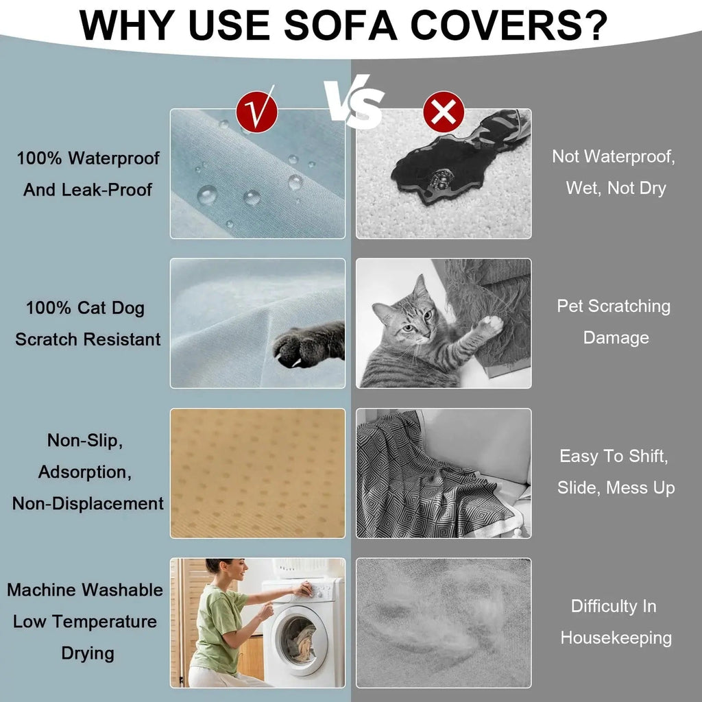 Waterproof Anti-slip Sofa Cover with Dust-proof Fabric for Living Room and Bedroom Furniture Protection