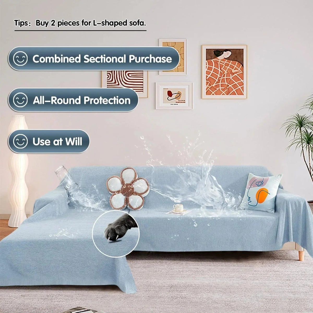 Waterproof Anti-slip Sofa Cover with Dust-proof Fabric for Living Room and Bedroom Furniture Protection