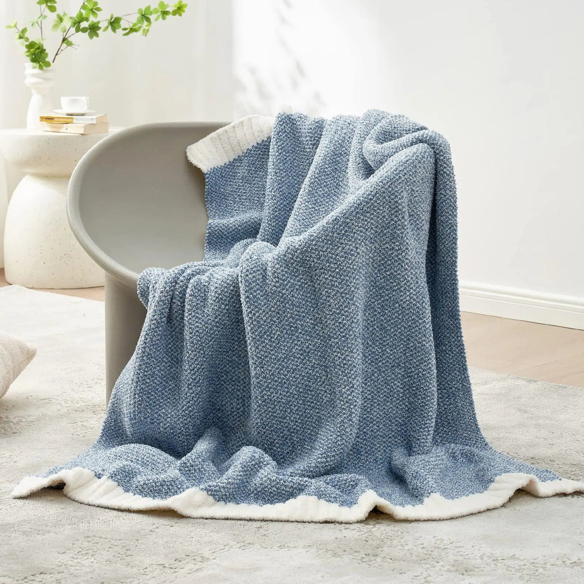 Buttery Ivory Reversible Knit Throw Blanket with Plush Texture for Couch and Home Lounging Comfort