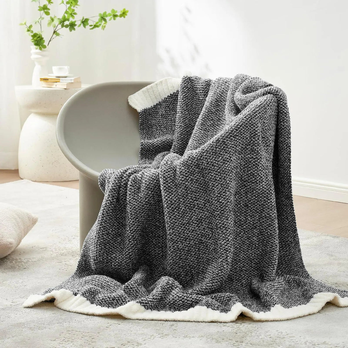 Buttery Ivory Reversible Knit Throw Blanket with Plush Texture for Couch and Home Lounging Comfort