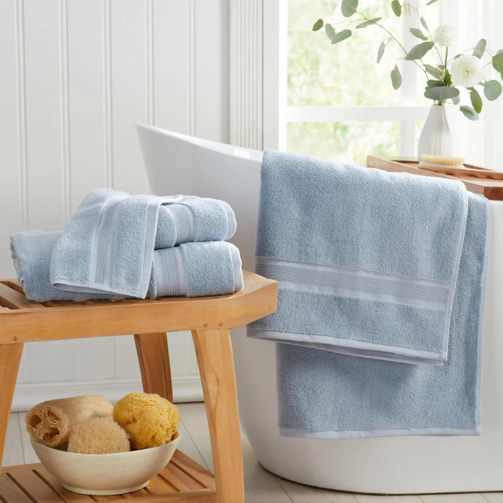 Classic Blue Washcloth Made from Long Staple Cotton with Diamond Dobby Trim