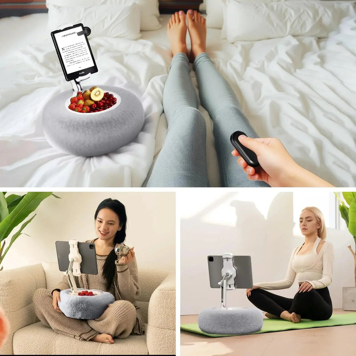 Plush Pillow Style Device Stand with Adjustable Angle Support for Hands Free Viewing at Home