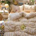 Washed Cotton Double Yarn Crepe Striped Quilt Set with Sheet and Pillowcases for Year-Round Bedding