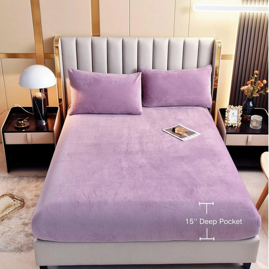 Plush Velvet Thermal Mattress Cover Sheet Set for Winter Bedding Comfort