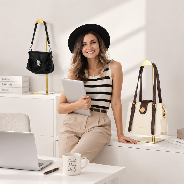 Adjustable Metal Handbag Display Stand for Purses, Totes, Scarves and Accessories