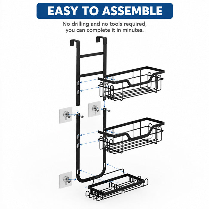 3 Tier Hanging Shower Caddy with Soap Holders for Bathroom Door Storage