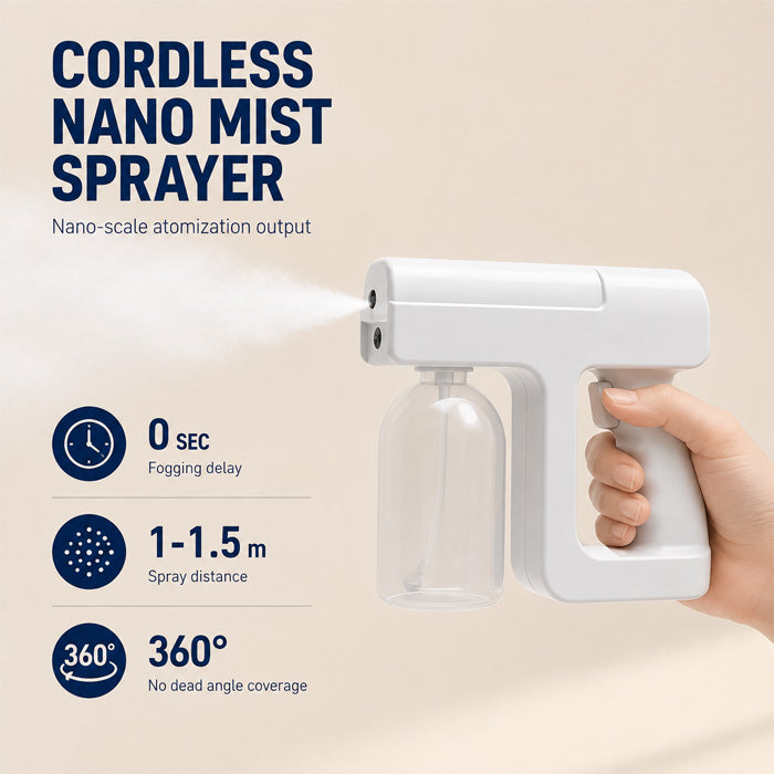 Cordless Nano Mist Sprayer with Rechargeable Battery and Fine Spray Design for Cleaning and Beauty Tools