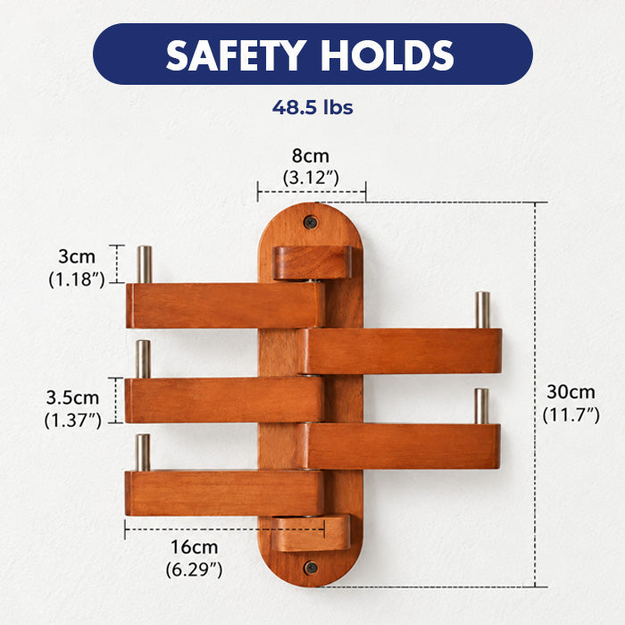 Rotating Wood Hook Rack with 5 Folding Hooks for Bathroom and Entryway Storage