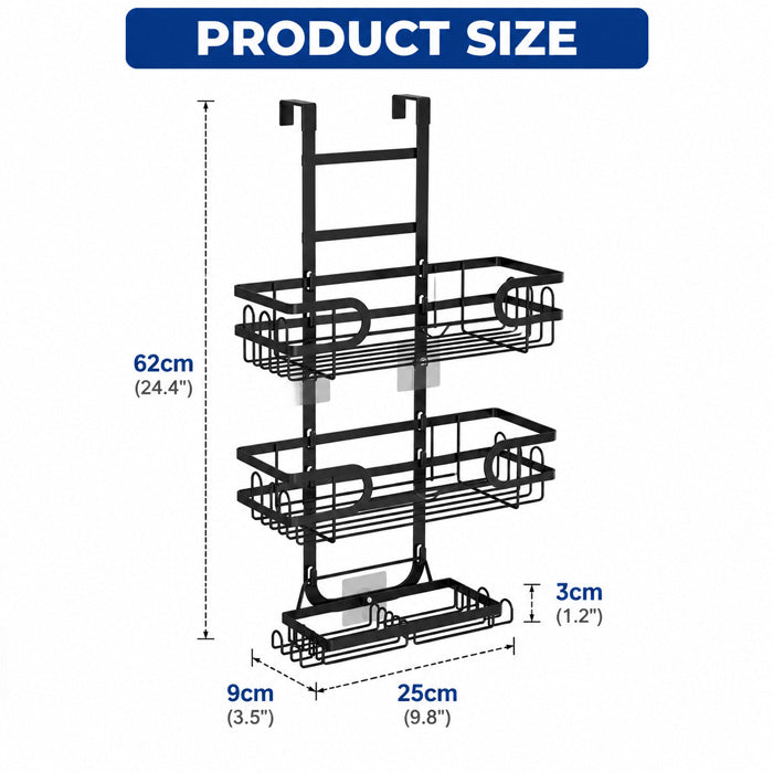 3 Tier Hanging Shower Caddy with Soap Holders for Bathroom Door Storage