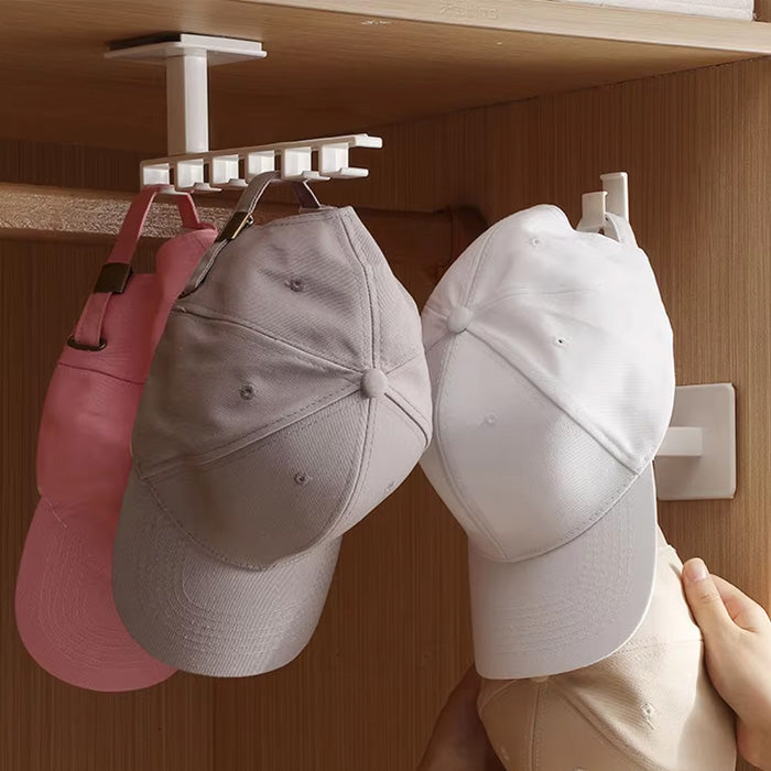 Wall Mounted Hat Holder with 6 Hooks for Baseball Caps, Belts, and Accessory Storage Organization