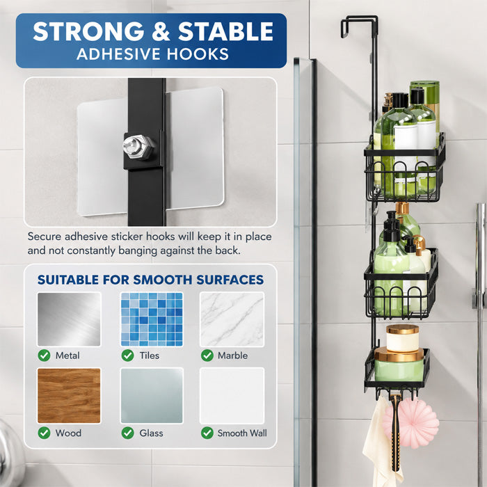3 Tier Hanging Shower Caddy with Soap Holders for Bathroom Door Storage