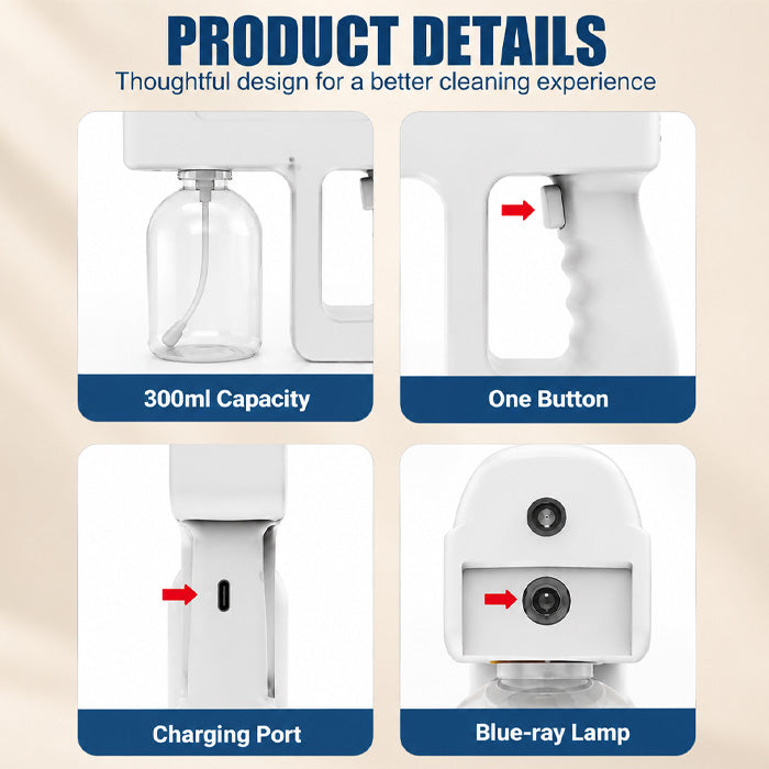 Cordless Nano Mist Sprayer with Rechargeable Battery and Fine Spray Design for Cleaning and Beauty Tools