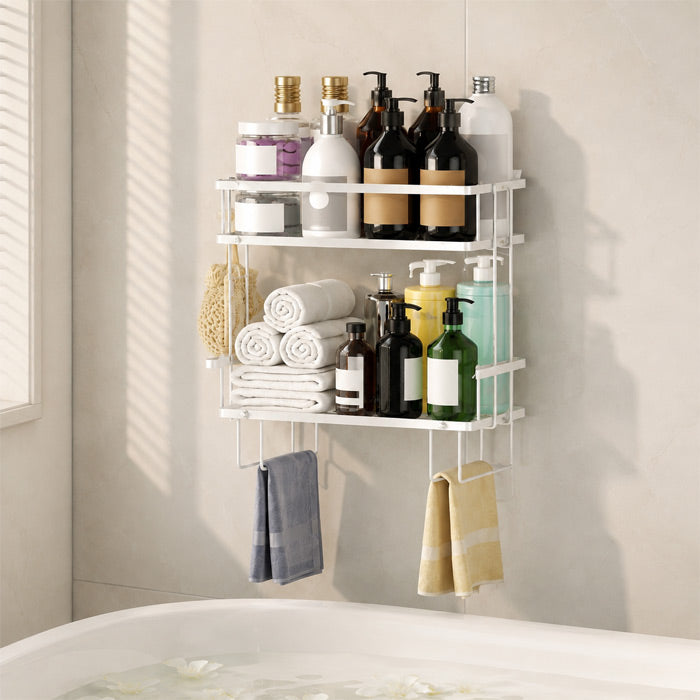 No Drill Over Toilet Storage Shelf with 2 Tier Design for Bathroom Essentials, Towels, and Toiletries