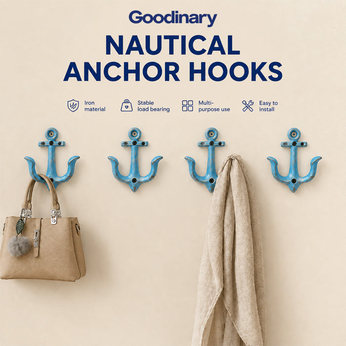 Nautical Anchor Hooks with Cast Iron Design for Coastal Coat and Towel Storage