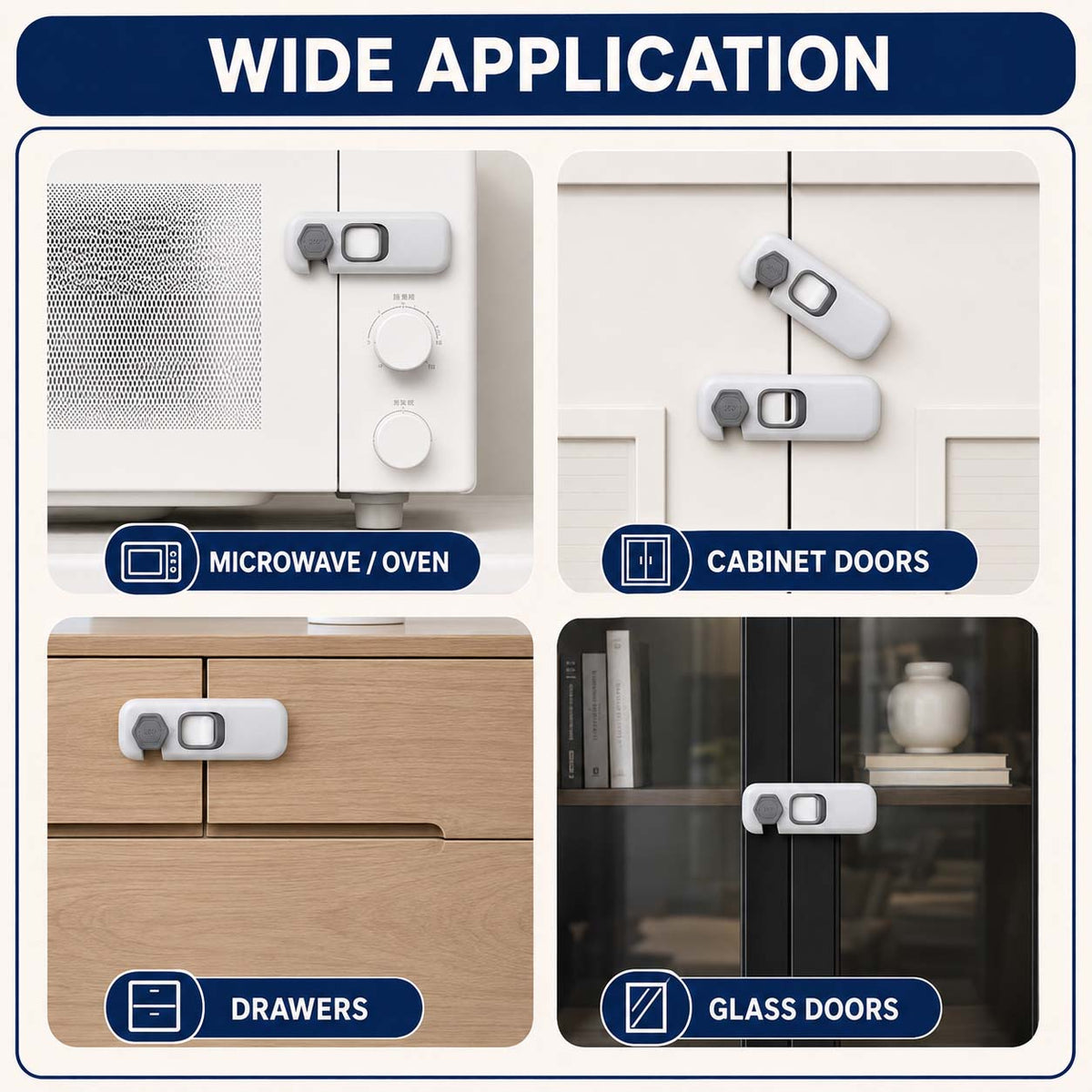 Child Proof Fridge Lock with Adhesive Mounting for Refrigerator, Freezer and Cabinet Doors