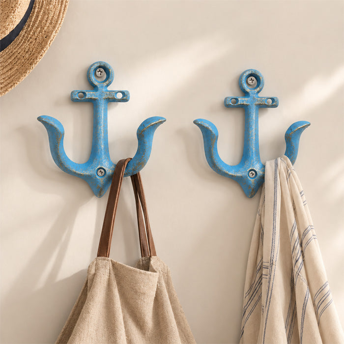 Nautical Anchor Hooks with Cast Iron Design for Coastal Coat and Towel Storage