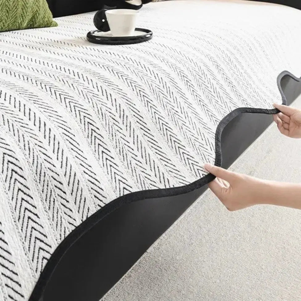 Herringbone Sofa Cover with Scallop Edge for All Season Furniture Protection