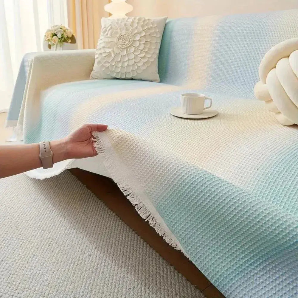 Multi-purpose Elastic Sofa Cover Sheet with Rainbow Waffle Texture for Dustproof Furniture Protection