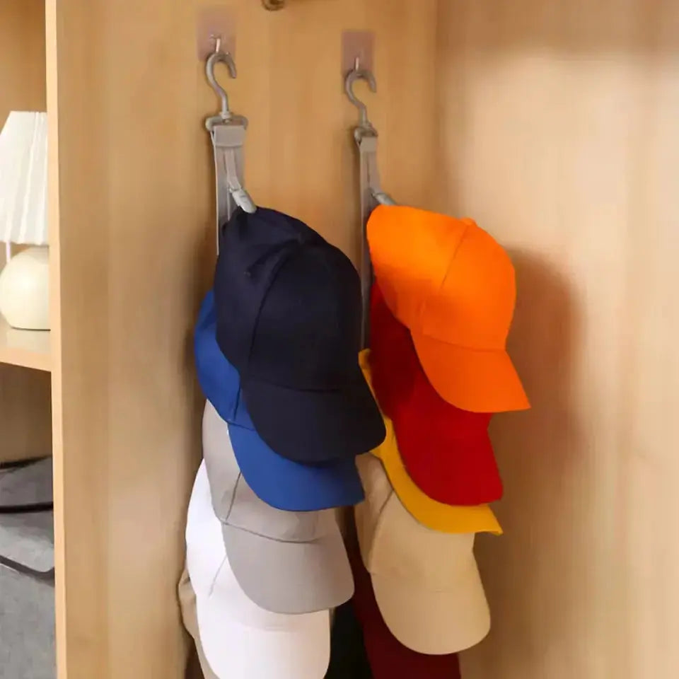 Baseball Cap Organizer Rack with 8 Clip Hanger Design for Door and Closet Organization