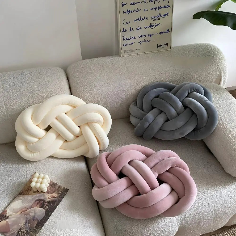 Modern Plush Knotted Throw Pillow with Sculptural Design for Sofa, Couch, or Bed Décor