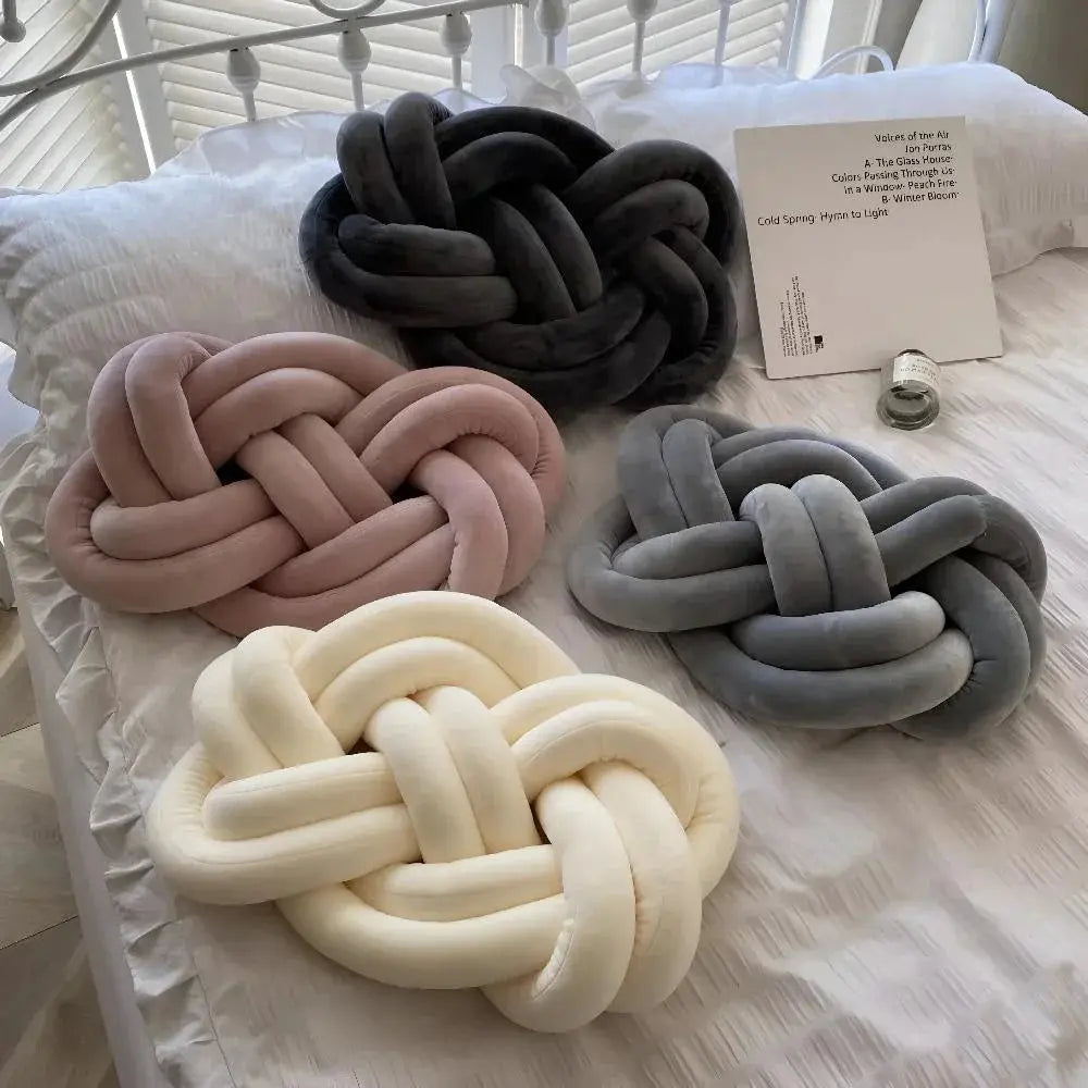 Modern Plush Knotted Throw Pillow with Sculptural Design for Sofa, Couch, or Bed Décor