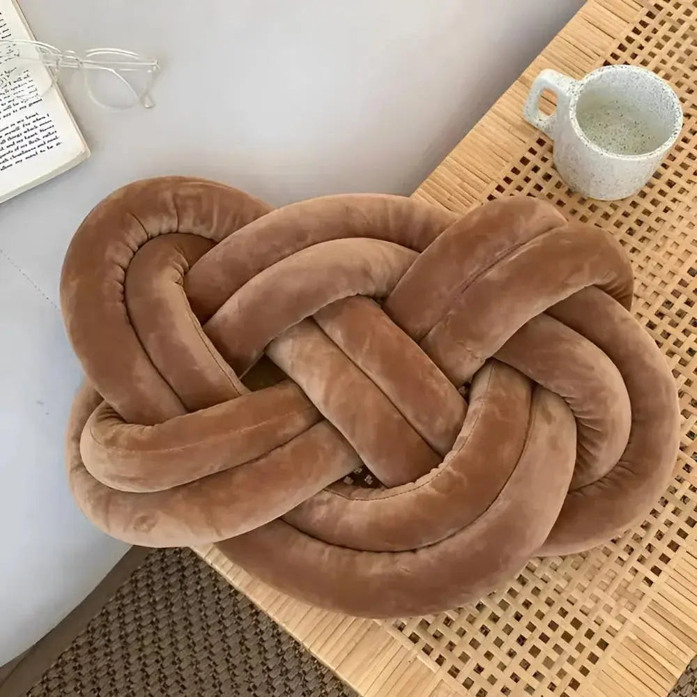 Modern Plush Knotted Throw Pillow with Sculptural Design for Sofa, Couch, or Bed Décor