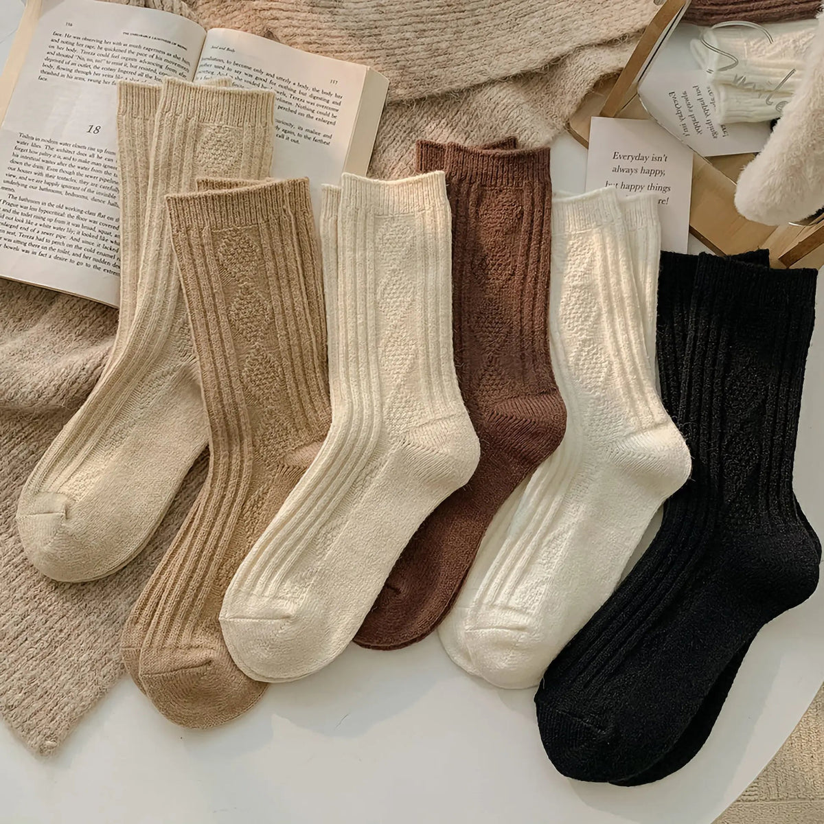 2Pcs Thermal Wool Lounge Socks Set for Women with Thick Knit and Solid Color Winter Design