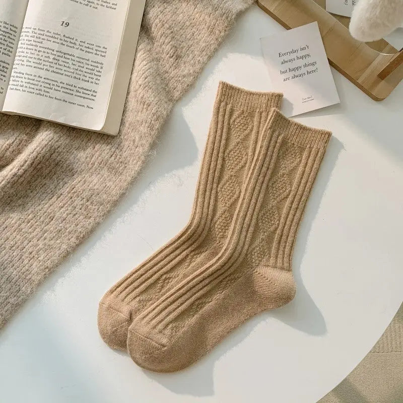 2Pcs Thermal Wool Lounge Socks Set for Women with Thick Knit and Solid Color Winter Design