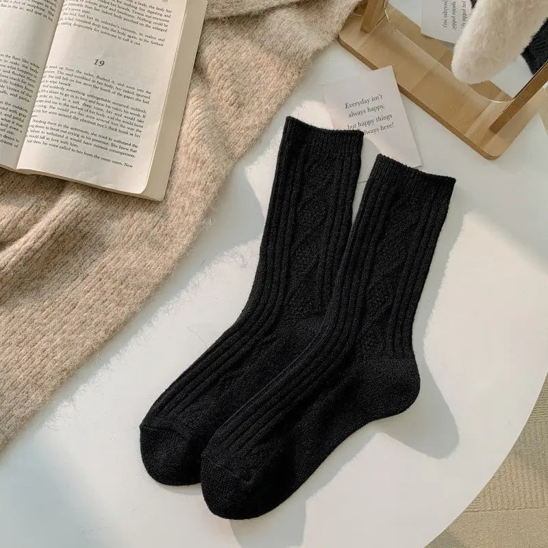 2Pcs Thermal Wool Lounge Socks Set for Women with Thick Knit and Solid Color Winter Design