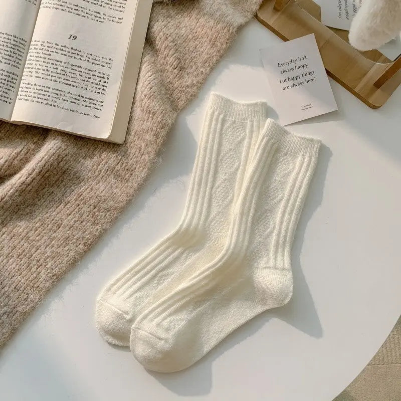 2Pcs Thermal Wool Lounge Socks Set for Women with Thick Knit and Solid Color Winter Design