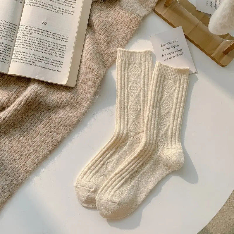 2Pcs Thermal Wool Lounge Socks Set for Women with Thick Knit and Solid Color Winter Design